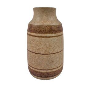 Pottery Craft USA Bud Vase MCM California Pottery 6in Tall Tan Brown Striped